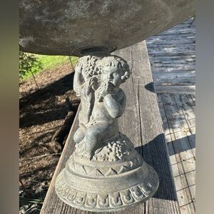 Cherub Angel Mermaid Grapes Wine Barrel Antique Pewter Pedestal Bowl